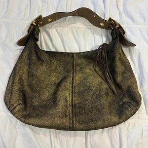 Christopher Kon Metallic Leather Hobo Bag Gold Black Slouchy Shoulder Bag